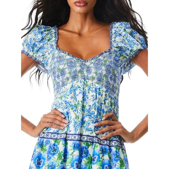 Alice + Olivia Rosalyn Floral Puff Sleeve Blue Maxi Dress - Picture 7 of 16